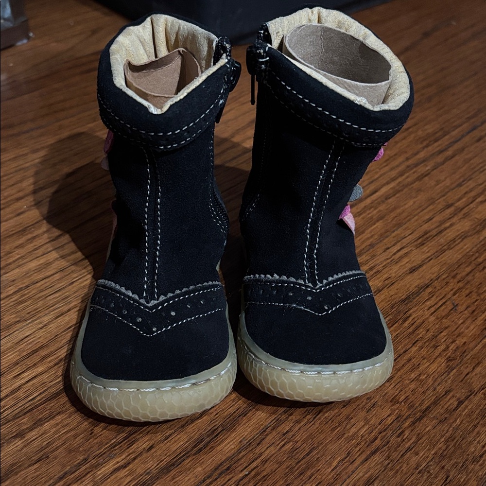 Livie and Luca suede and leather  Stylish Black Kids Boots with Heart Accents